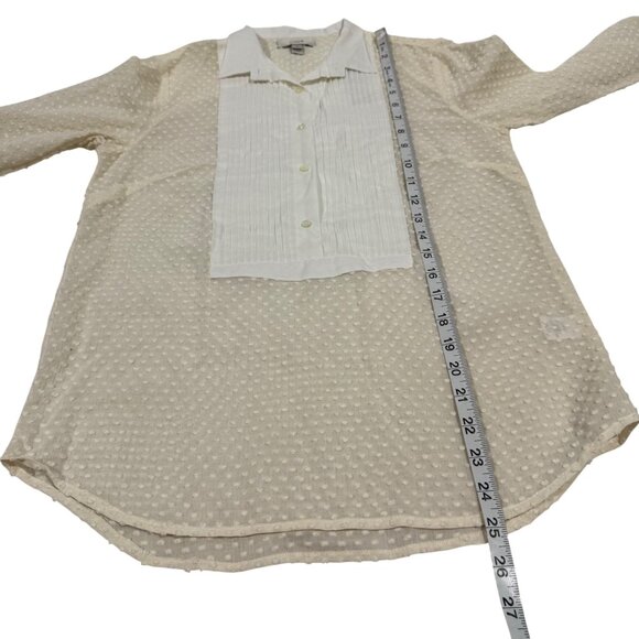 J. Crew Cream Swiss Dot White Tuxedo Style Placket LS Blouse‎ Size 0 NWT - Picture 7 of 8